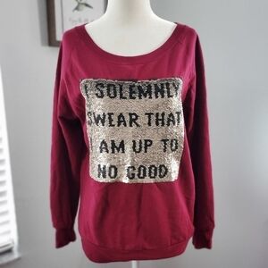 Harry Potter "I Solemnly Swear I Am Up To No Good" Sequin Maroon Sweatshirt Sz L